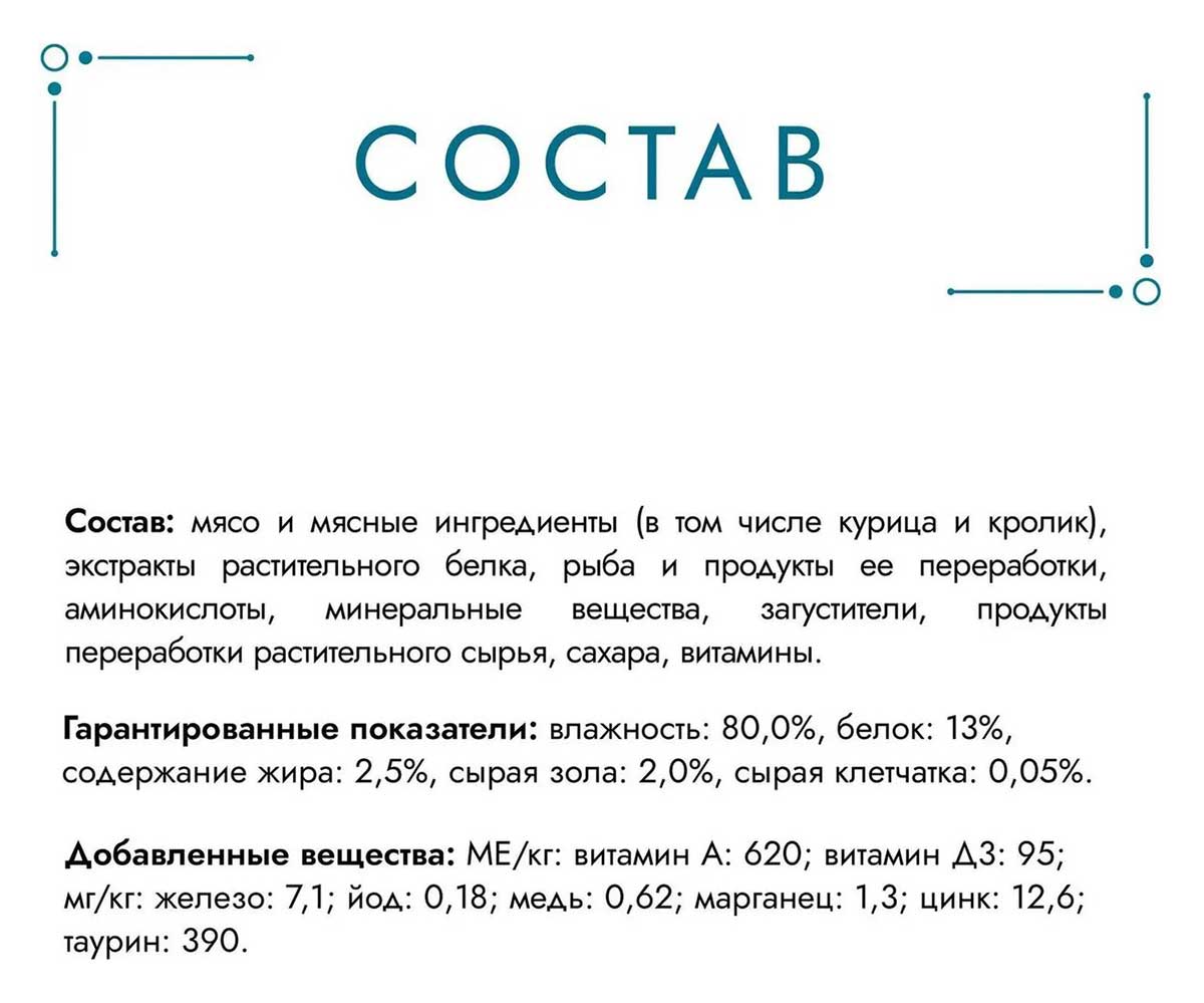 Влажный Корм Гурмэ Для Кошек Перл Мясной Дуэт Кролик и Курица в Соусе 75г (1*26)