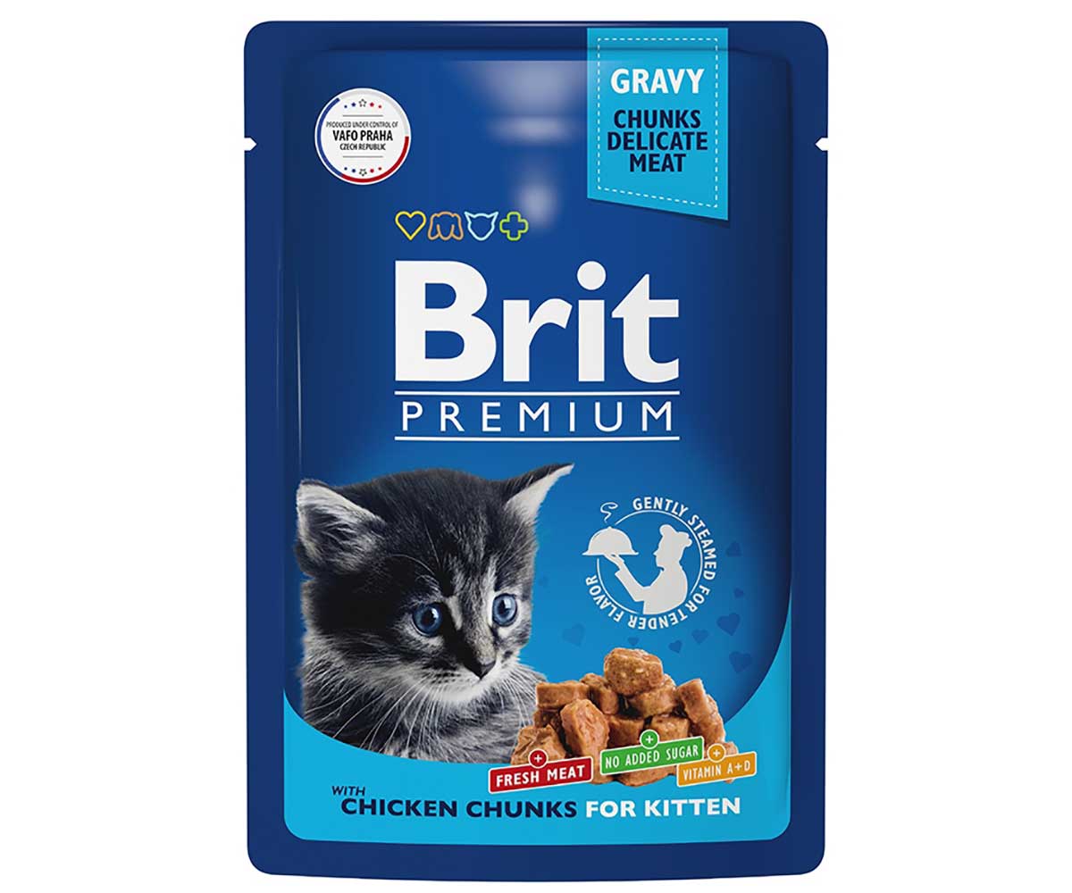 Влажный Корм Brit (Брит) Для Котят Цыпленок в Соусе Premium Cat Chicken Chunks For Kitten 85г (1*24) 5048809