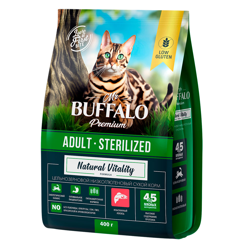 Сухой Корм Mr.Buffalo (Мистер Буффало) Для Стерилизованных Кошек Лосось Adult Sterilized 400г B118