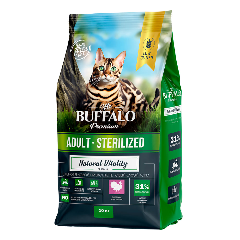 Сухой Корм Mr.Buffalo (Мистер Буффало) Для Стерилизованных Кошек Индейка Adult Sterilized 10кг B117