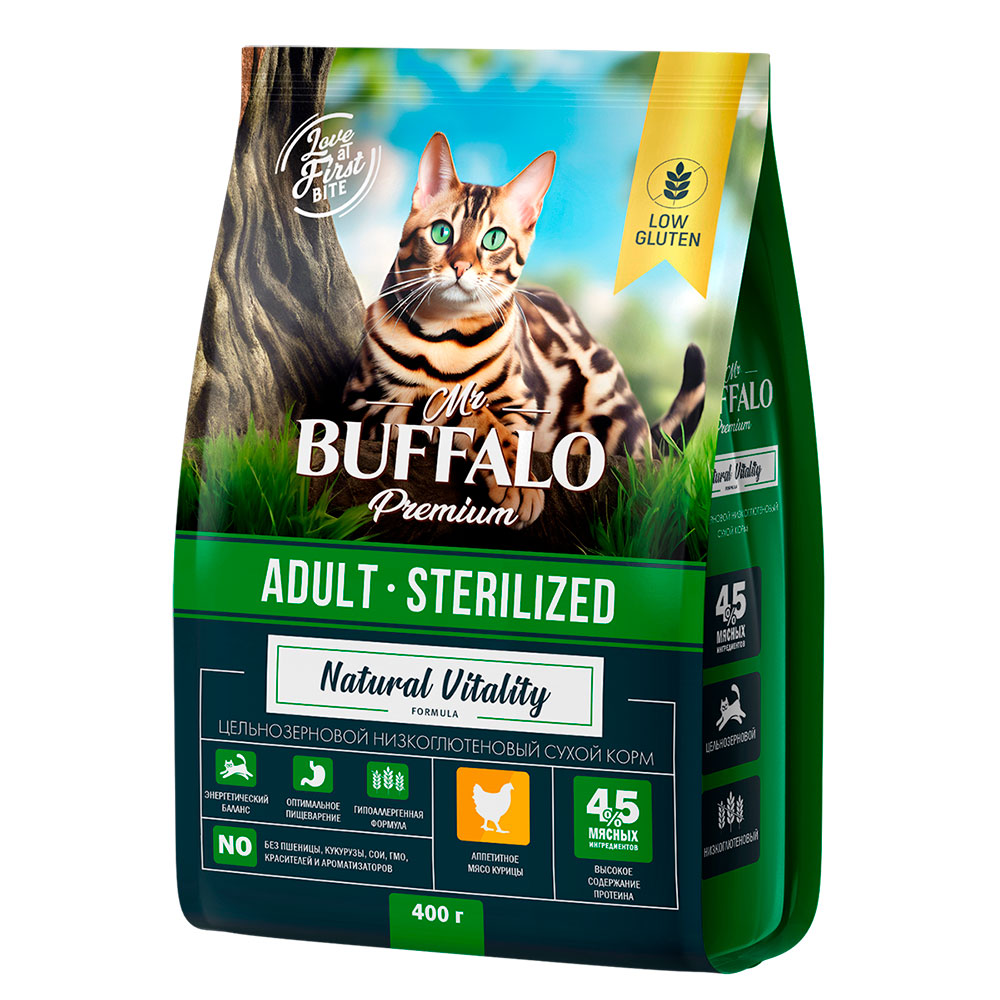 Сухой Корм Mr.Buffalo (Мистер Буффало) Для Стерилизованных Кошек Курица Adult Sterilized 400г B112