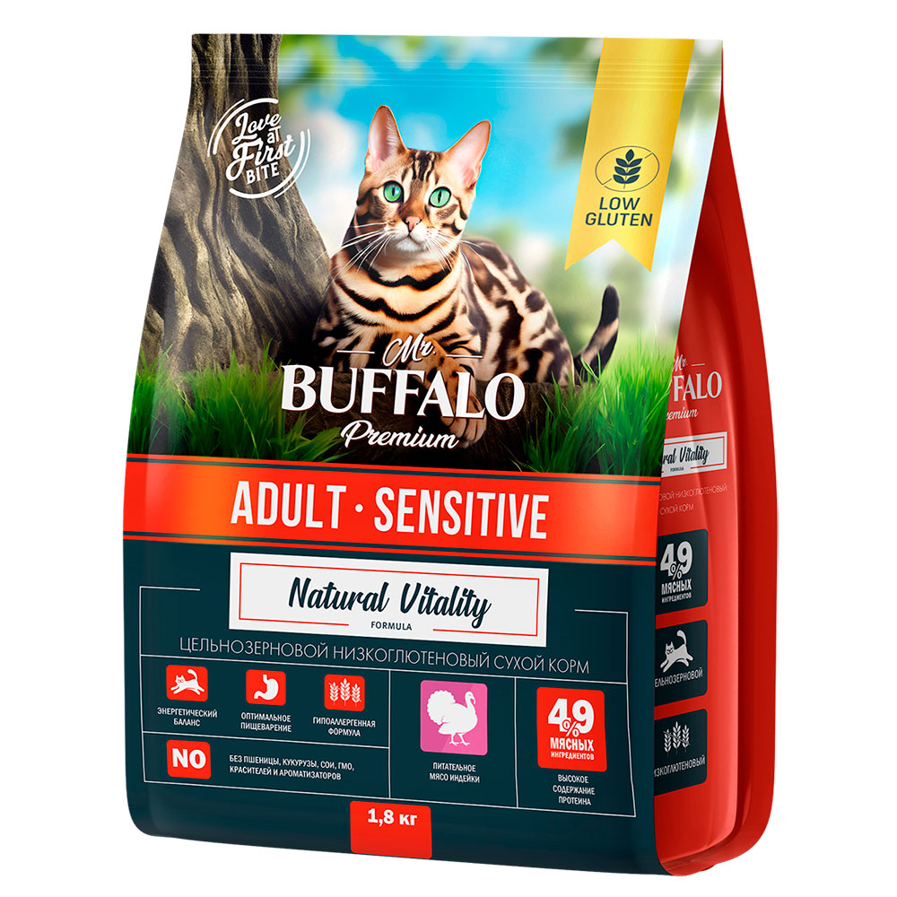 Сухой Корм Mr.Buffalo (Мистер Буффало) Для Кошек с Чувствительным Пищеварением Индейка Adult Sensitive 1,8кг B108