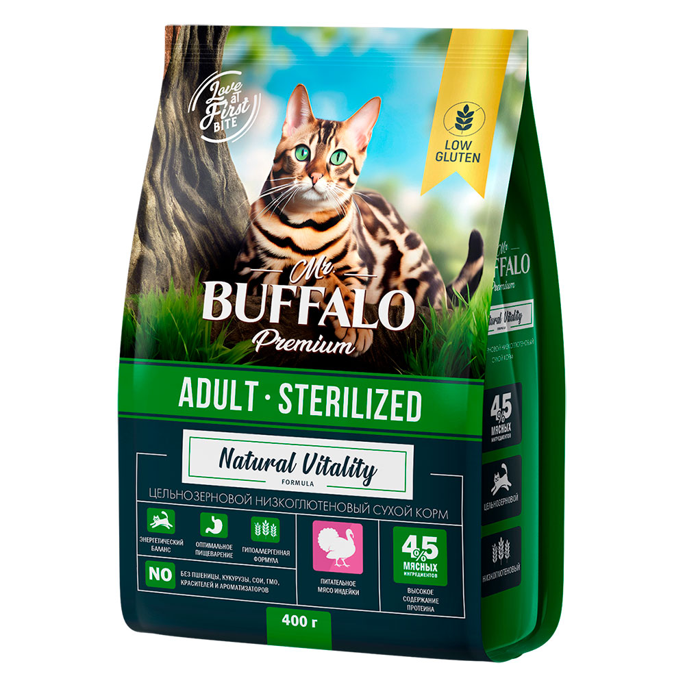 Сухой Корм Mr.Buffalo (Мистер Буффало) Для Стерилизованных Кошек Индейка Adult Sterilized 400г B115