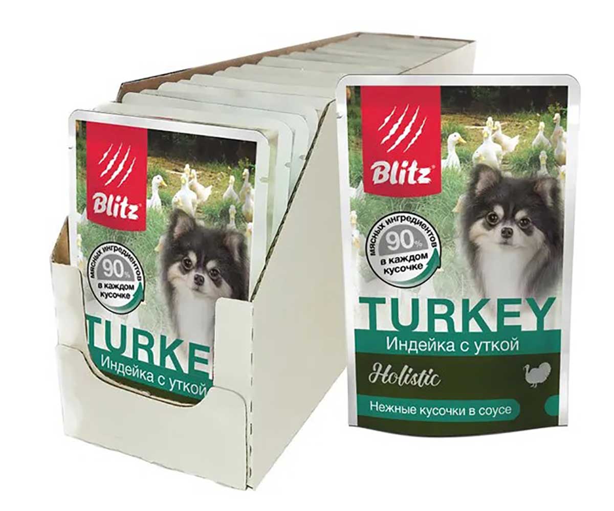 Влажный Корм Blitz (Блиц) Для Собак Мелких Пород Индейка и Утка в Соусе Holistic Turkey & Duck Adult Dog Small Breeds in Gravy 85г 681761