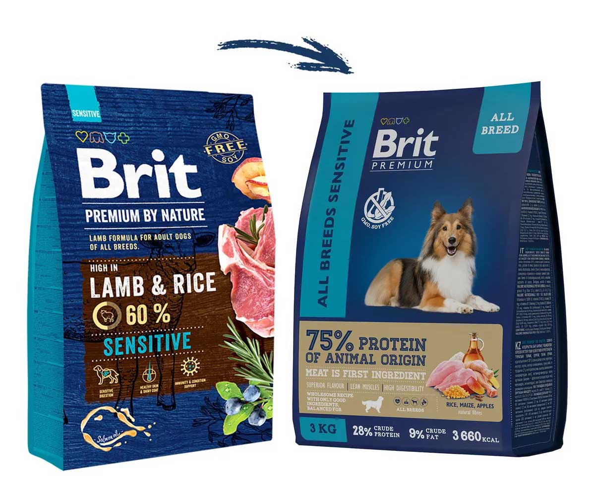 Сухой Корм Brit (Брит) Для Собак Всех Пород с Чувствительным Пищеварением Ягненок, Индейка и Рис Premium Dog Adult Sensitive 3кг 5050031