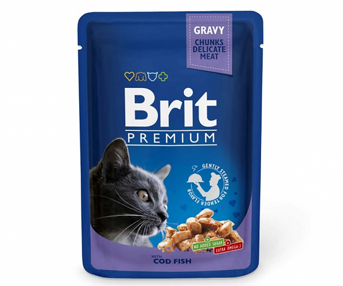 Влажный Корм Brit (Брит) Для Кошек Треска в Соусе Premium Cat With Cod Fish 85г (1*24) 5048847