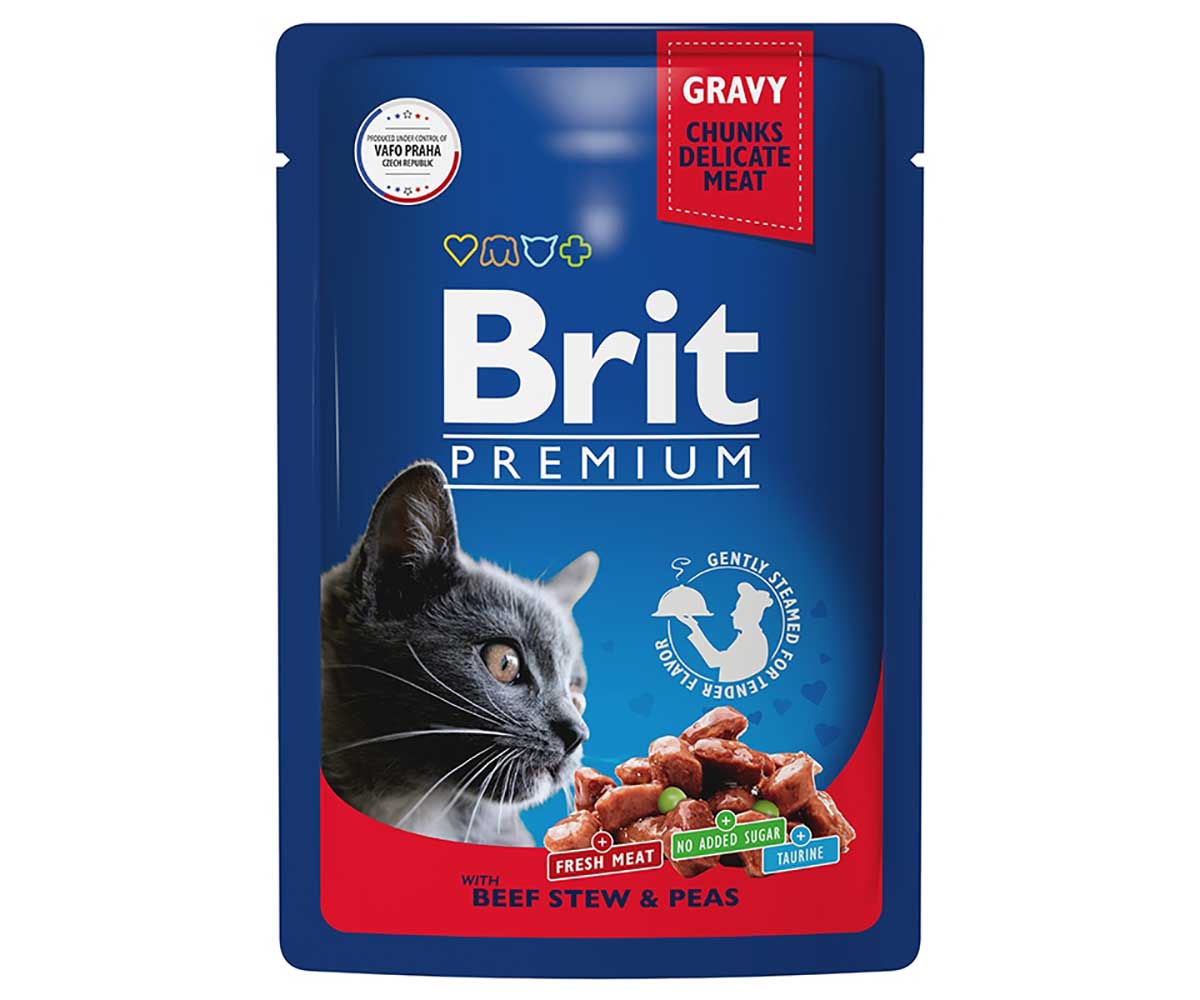 Влажный Корм Brit (Брит) Для Кошек Говядина и Горошек в Соусе Premium Cat With Beef Stew & Peas 85г (1*24) 5048816