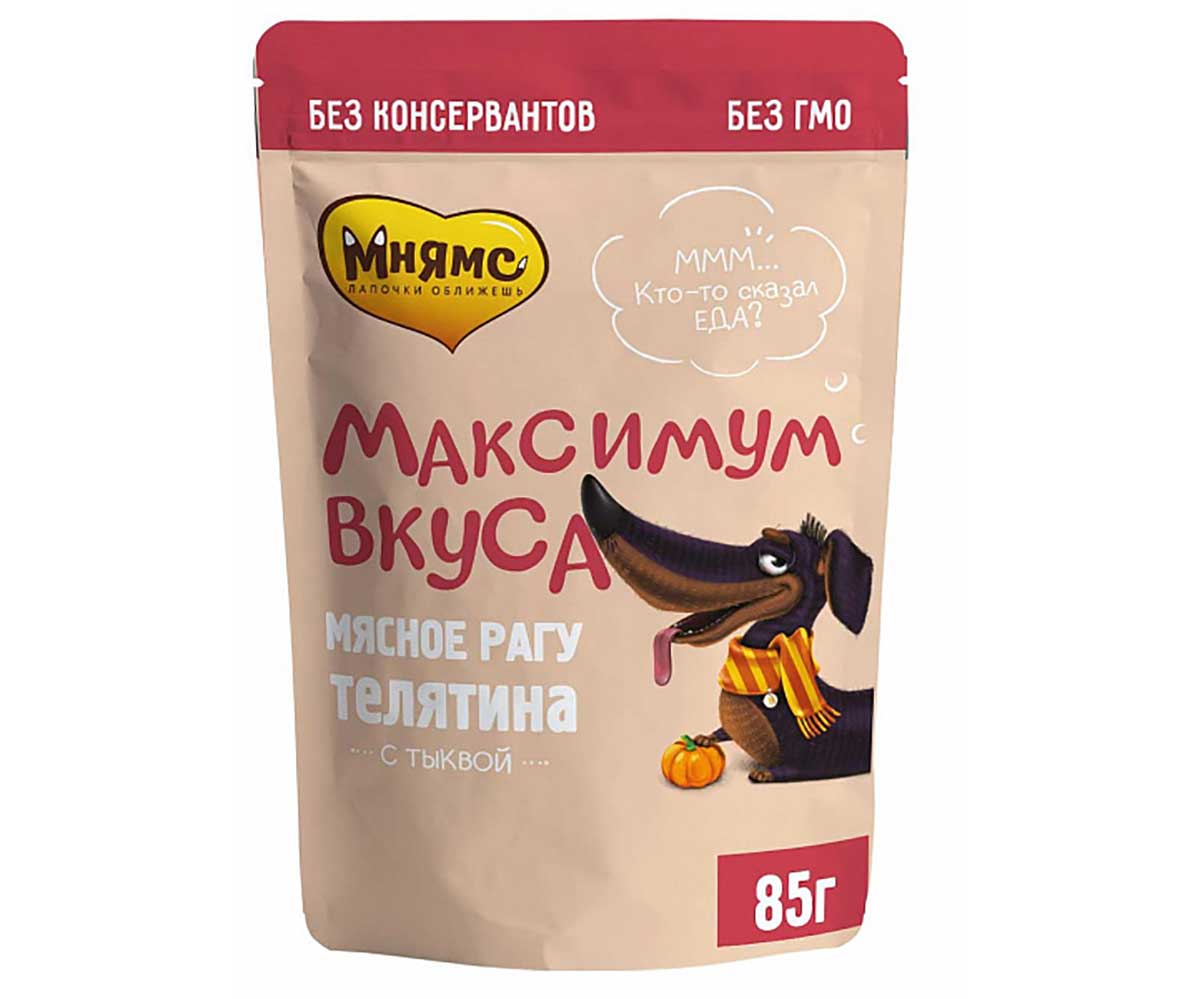 Влажный Корм Мнямс Для Собак Мелких Пород Максимум Вкуса Телятина и Тыква Мясное Рагу 85г