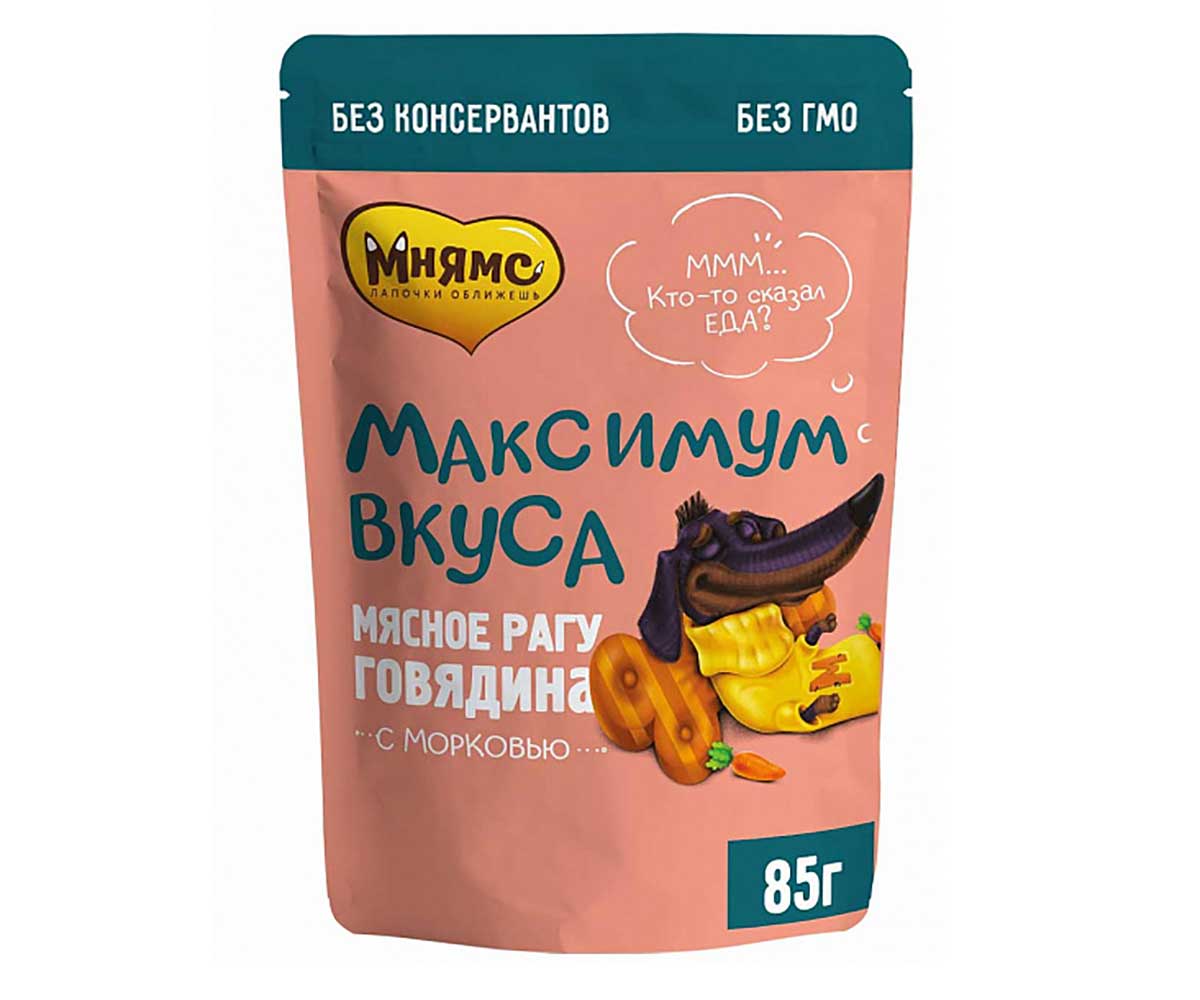 Влажный Корм Мнямс Для Собак Мелких Пород Максимум Вкуса Говядина и Морковь Мясное Рагу 85г