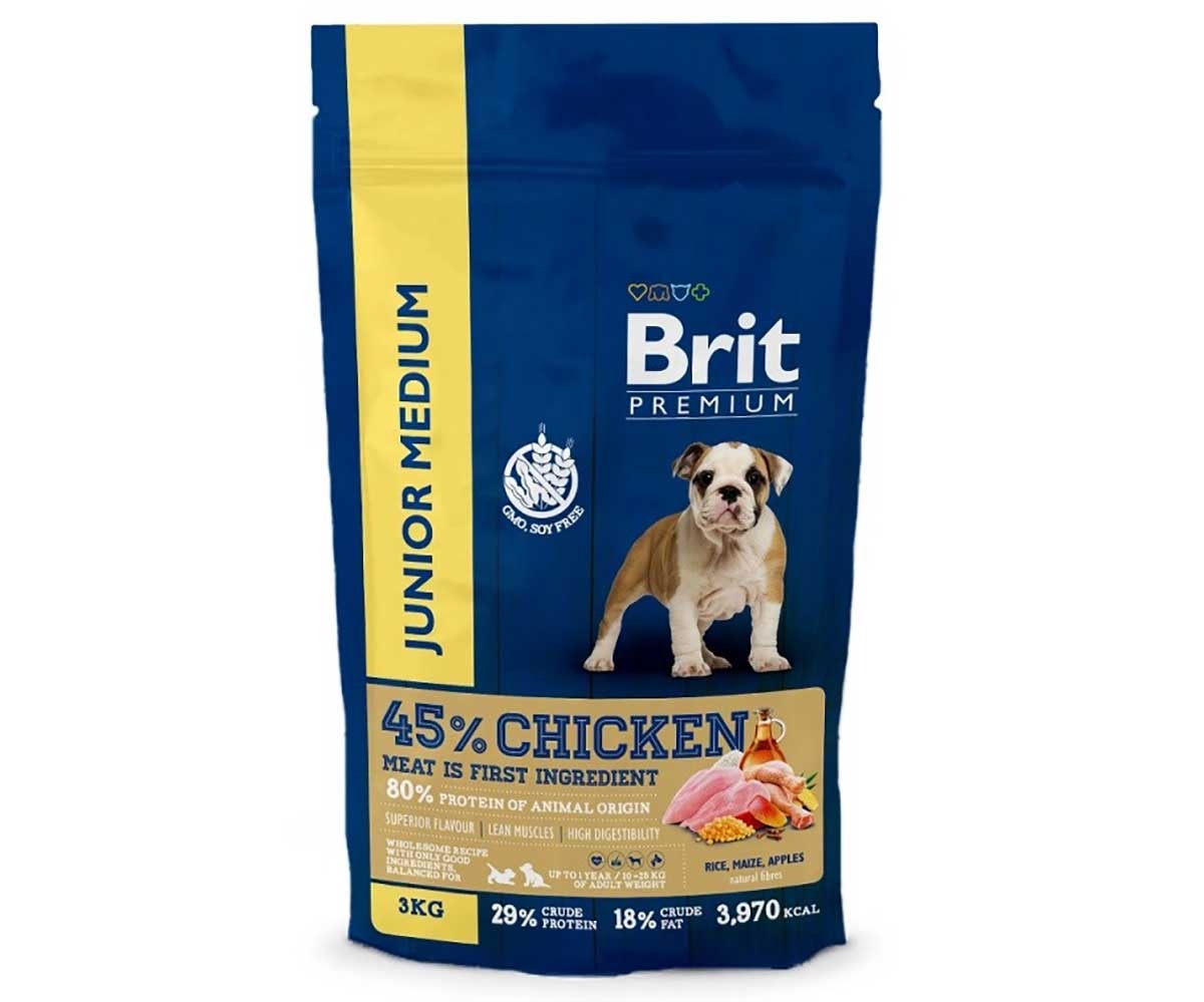 Сухой Корм Brit (Брит) Для Щенков и Молодых Собак Средних Пород Курица Premium Dog Puppy Junior Medium 3кг 5049929