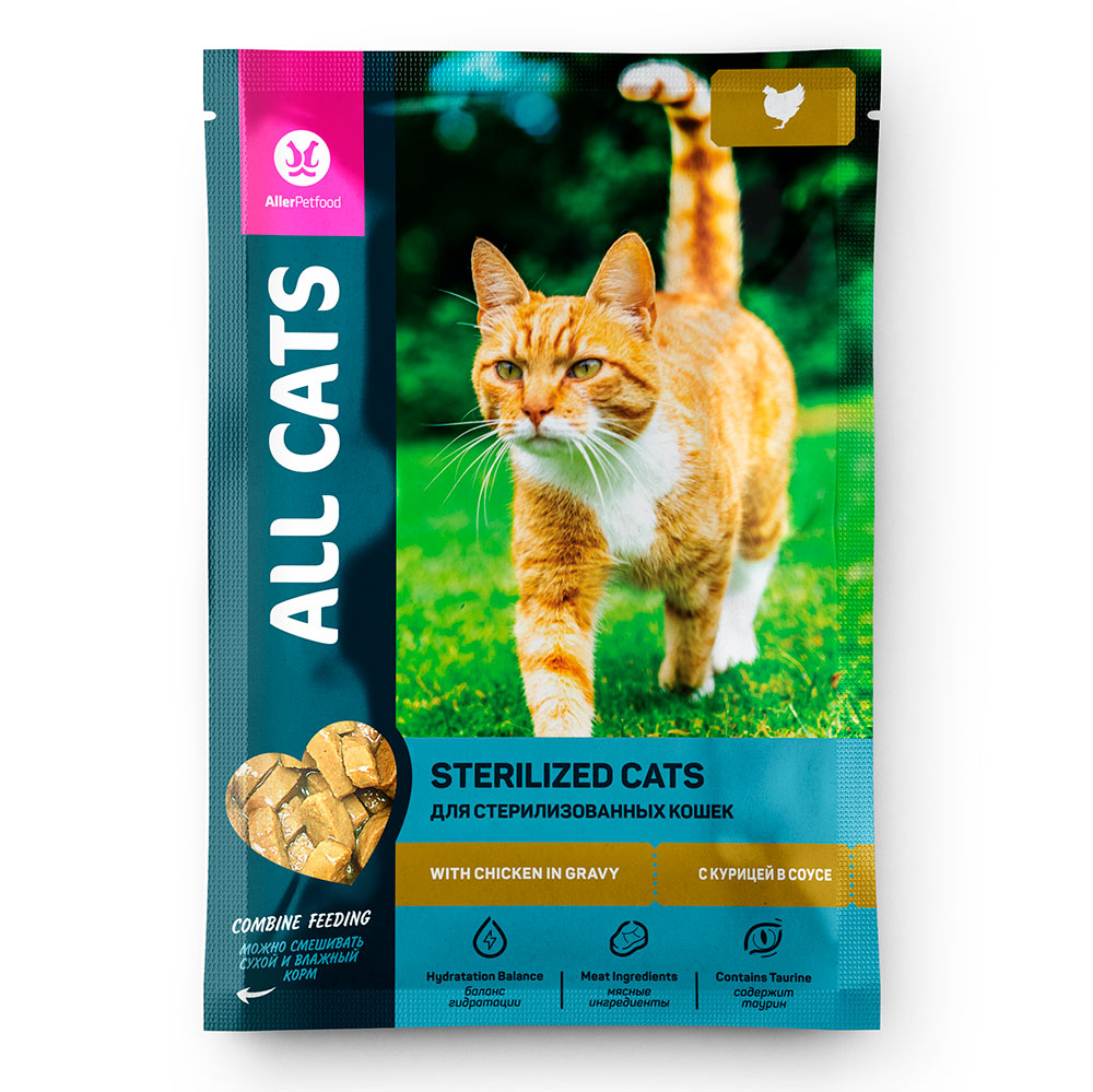 Влажный Корм All Cats (Олл Кэтс) Для Стерилизованных Кошек Тефтельки Курица в Соусе 85г (1*28)