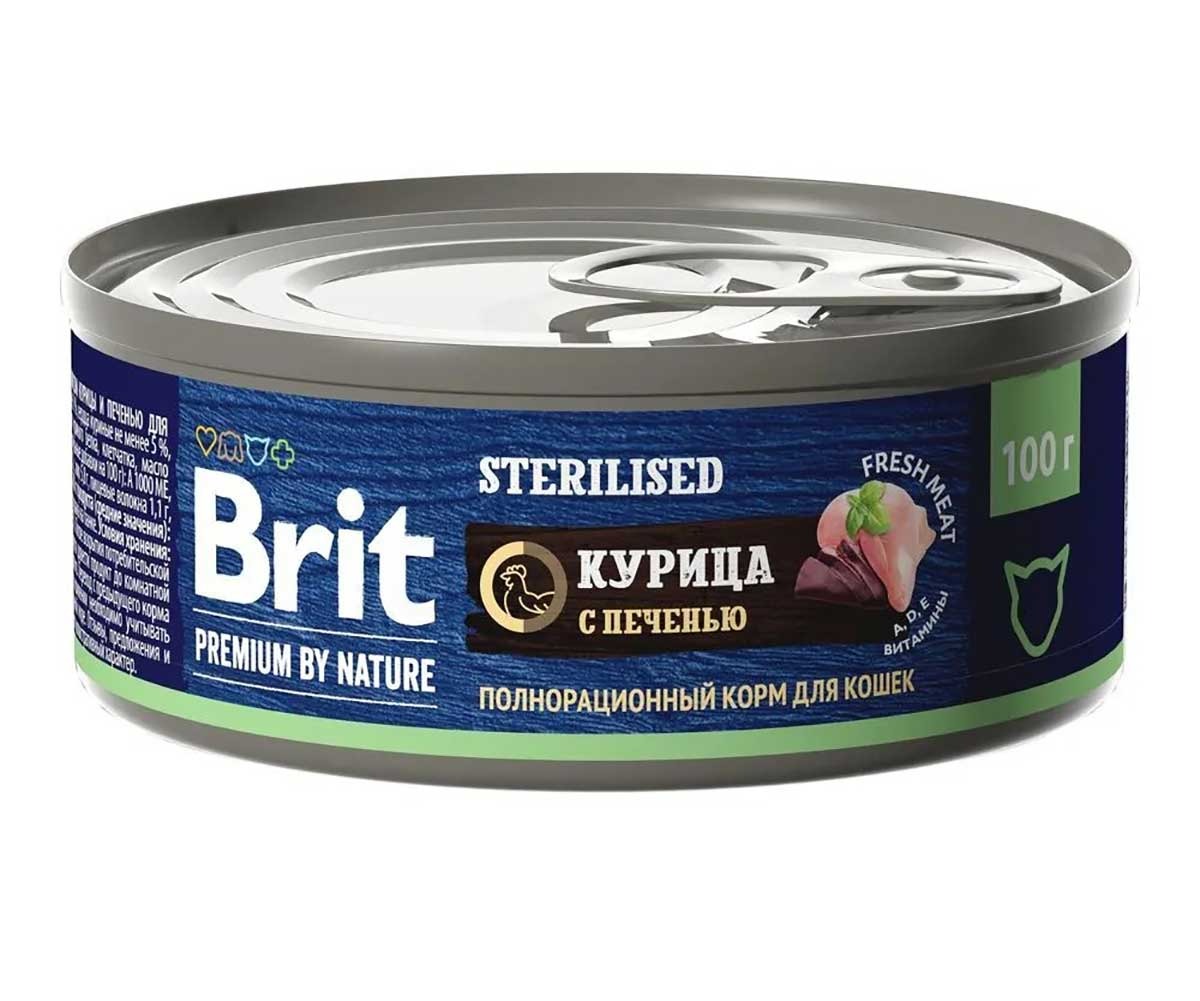 Консервы Brit (Брит) Для Стерилизованных Кошек Курица и Печень Premium By Nature 100г 5051281
