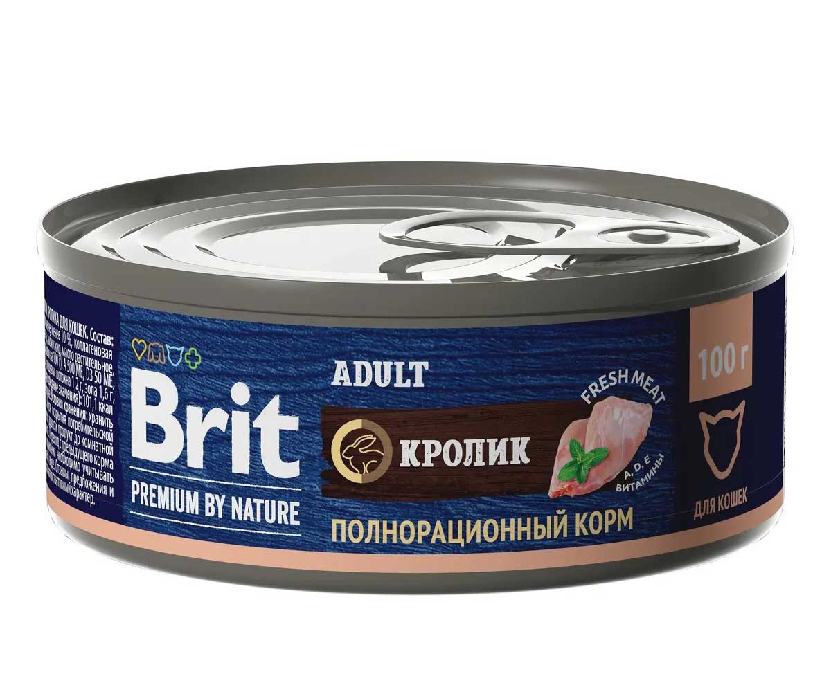 Консервы Brit (Брит) Для Кошек Кролик Premium By Nature 100г 5051267