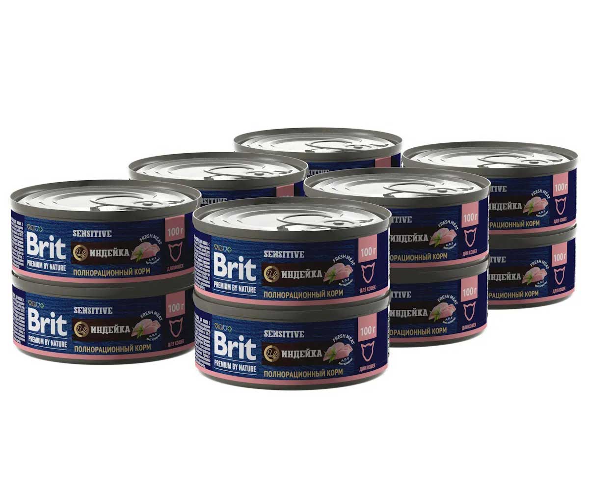 Консервы Brit (Брит) Для Кошек с Чувствительным Пищеварением Индейка Premium By Nature 100г 5051250