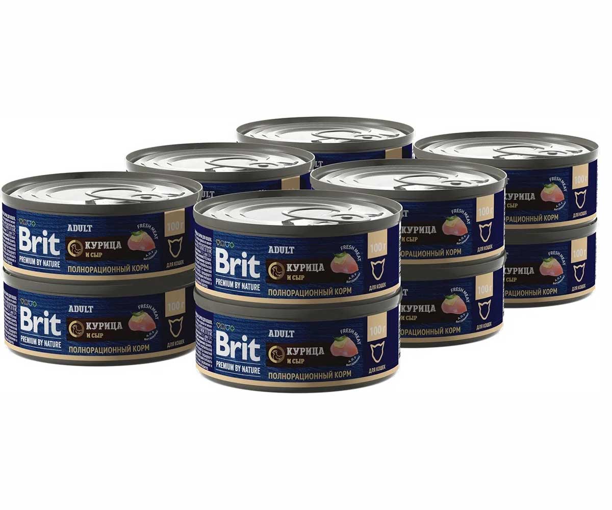 Консервы Brit (Брит) Для Кошек Курица и Сыр Premium By Nature 100г 5051236
