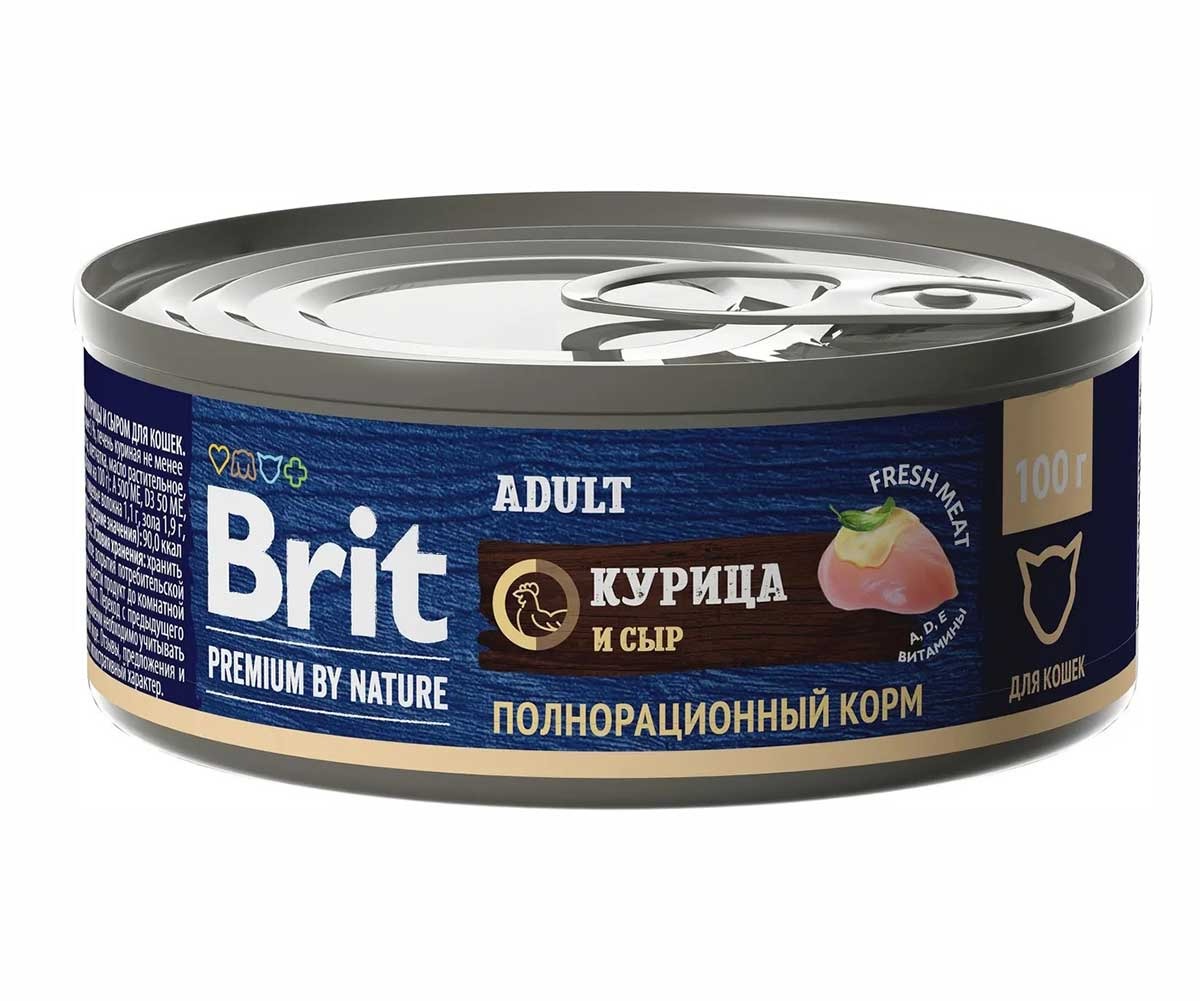 Консервы Brit (Брит) Для Кошек Курица и Сыр Premium By Nature 100г 5051236