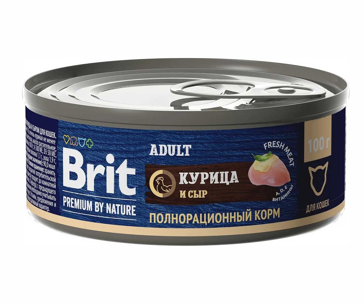 Консервы Brit (Брит) Для Кошек Курица и Сыр Premium By Nature 100г 5051236
