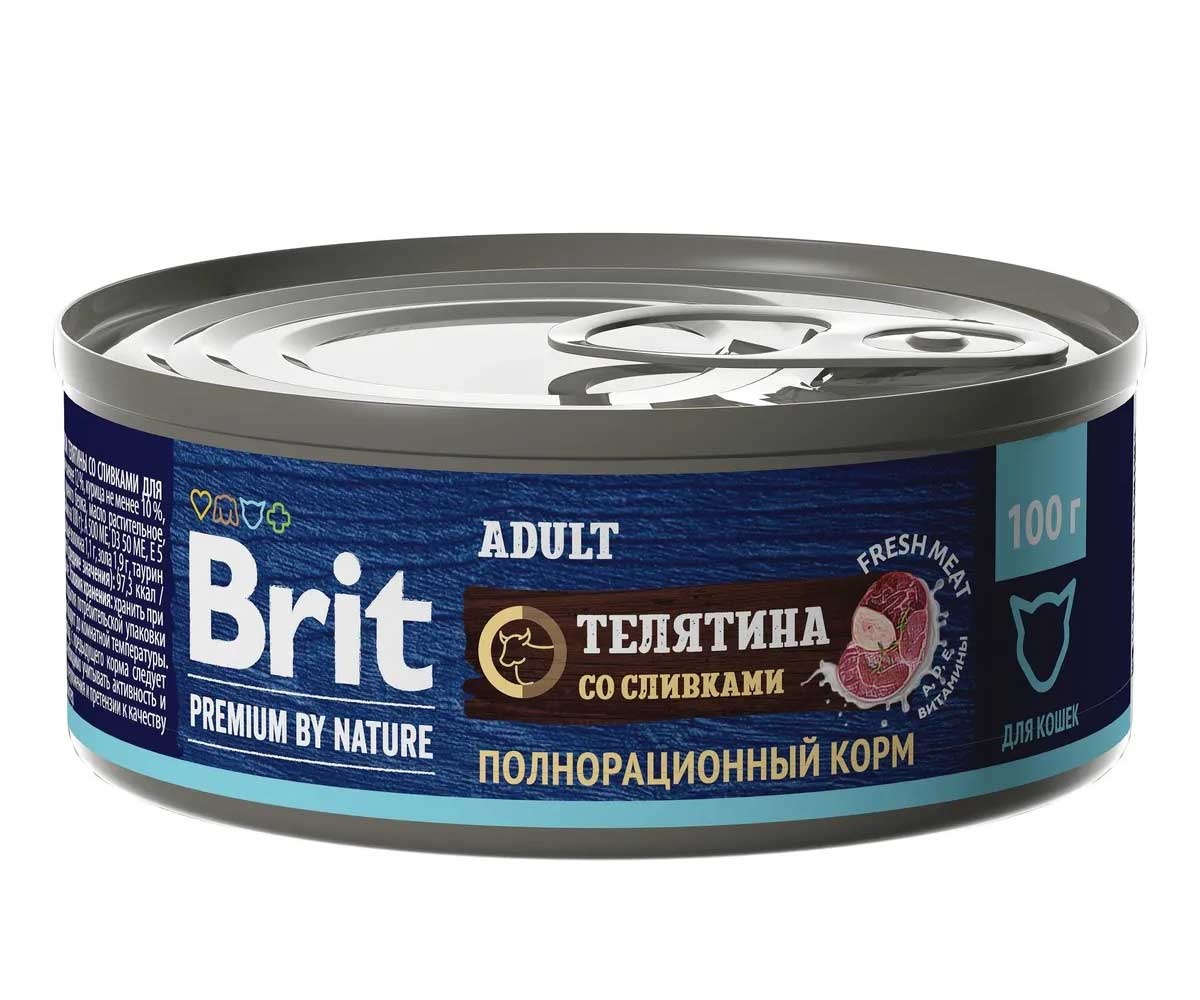 Консервы Brit (Брит) Для Кошек Телятина и Сливки Premium By Nature 100г 5051212
