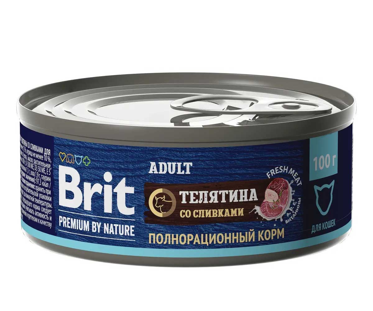 Консервы Brit (Брит) Для Кошек Телятина и Сливки Premium By Nature 100г 5051212