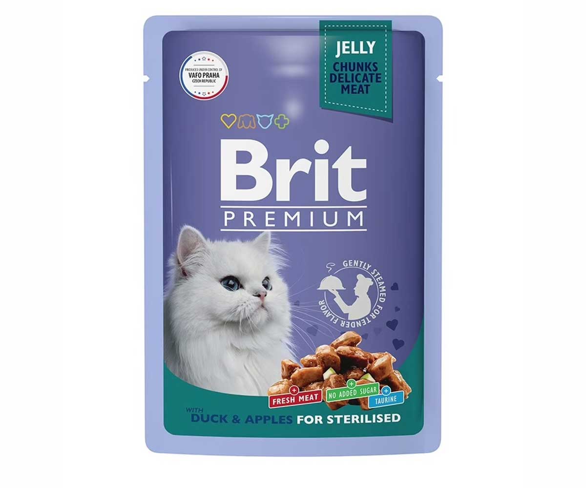 Влажный Корм Brit (Брит) Для Стерилизованных Кошек Утка и Яблоко в Желе Premium 85г (1*24) 5050208