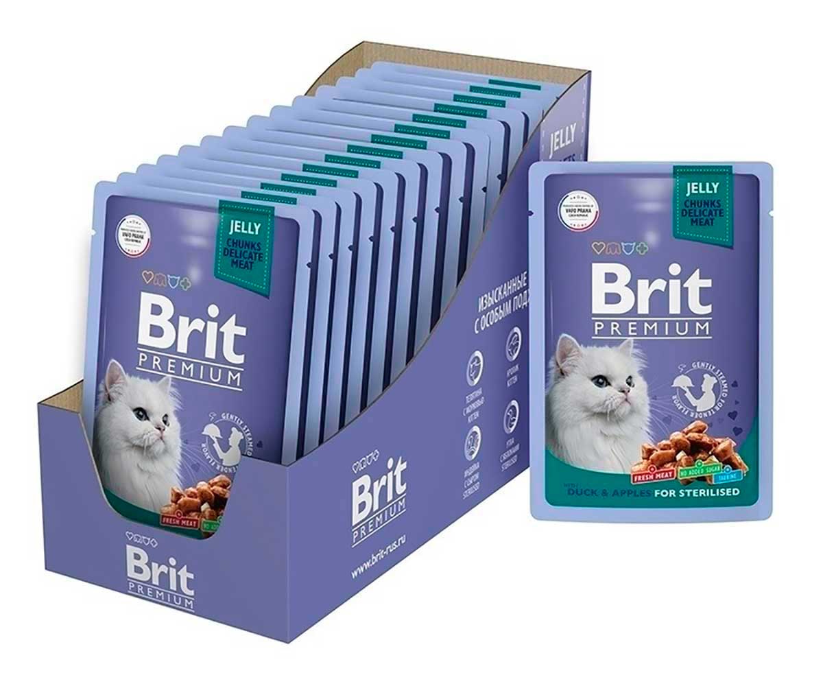 Влажный Корм Brit (Брит) Для Стерилизованных Кошек Утка и Яблоко в Желе Premium 85г (1*24) 5050208