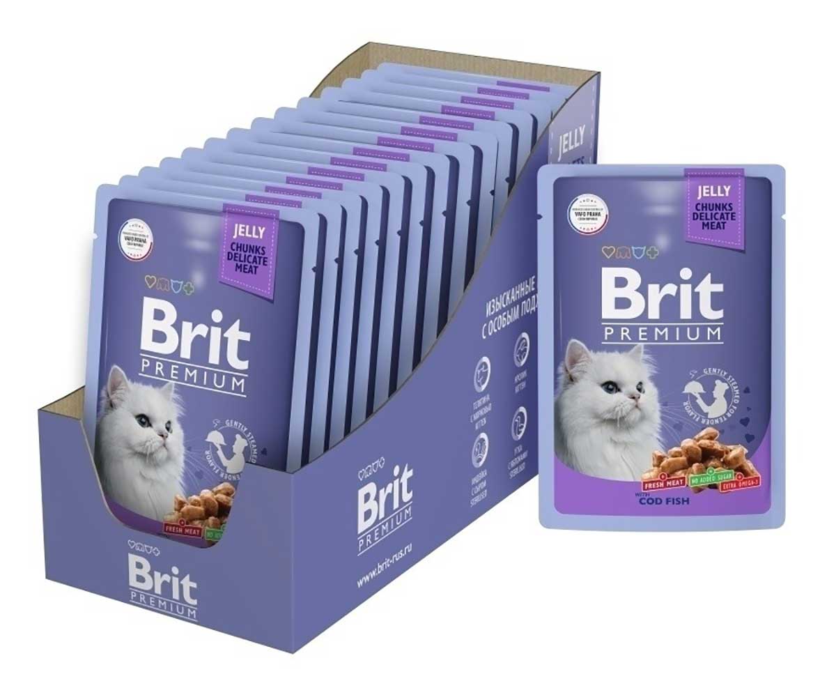 Влажный Корм Brit (Брит) Для Кошек Треска в Желе (1*24) Premium 85г 5050178