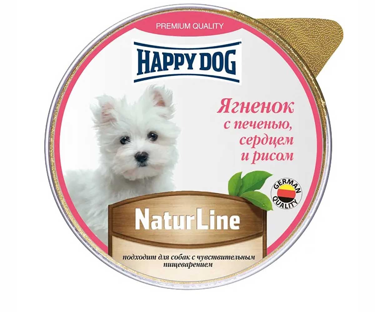 Консервы Happy Dog (Хэппи Дог) Для Собак Мелких Пород с Чувствительным Пищеварением Ягненок, Печень, Сердце и Рис Паштет Natur Line 125г 72252