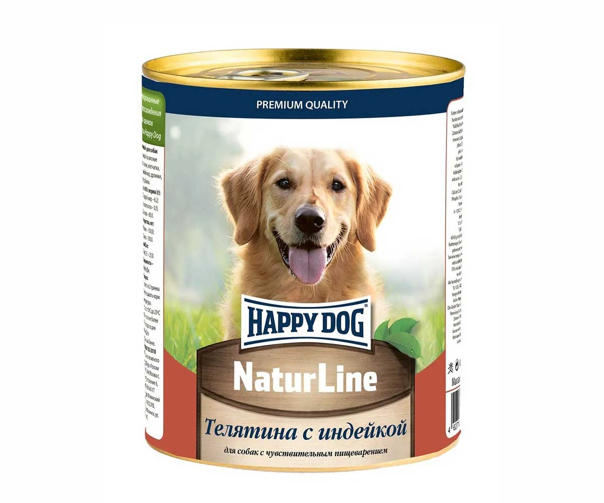 Консервы Happy Dog (Хэппи Дог) Консервы Для Собак с Чувствительным Пищеварением Телятина и Индейка Natur Line 970г 72238