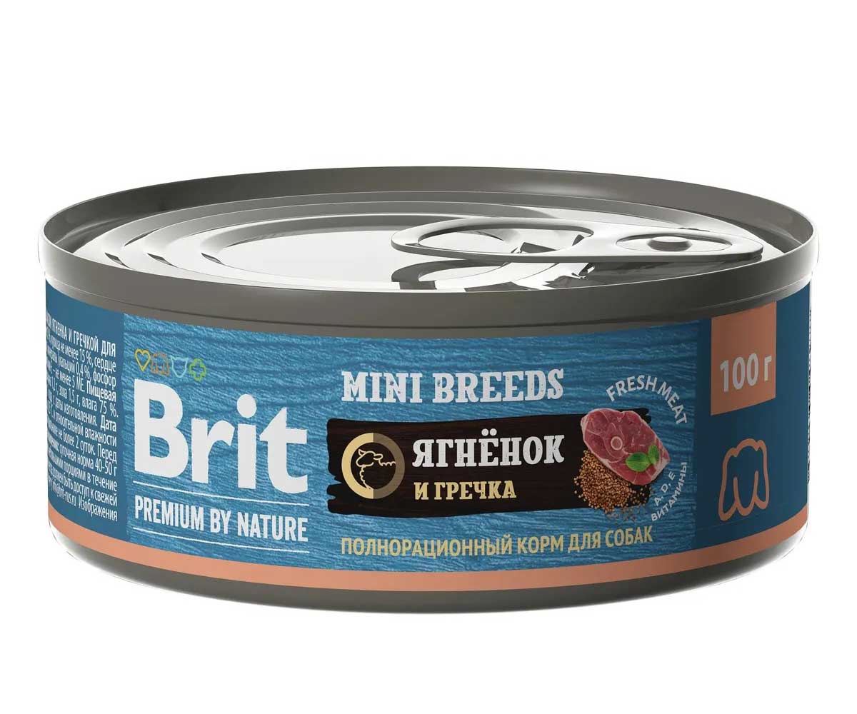 Консервы Brit (Брит) Для Собак Мелких Пород Ягненок и Гречка Premium By Nature 100г 5048977