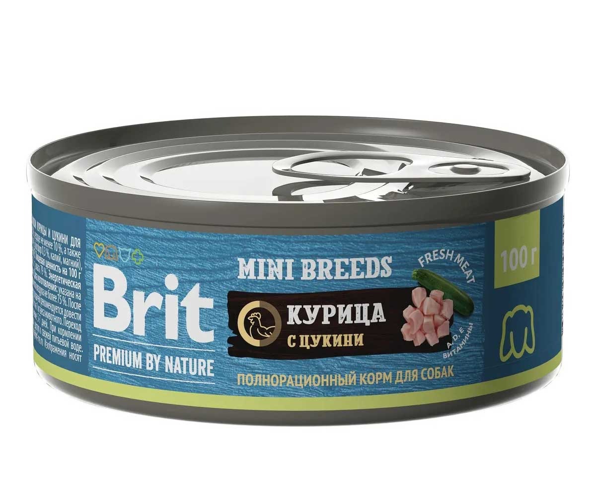 Консервы Brit (Брит) Для Собак Мелких Пород Курица и Цукини Premium By Nature 100г 5048960