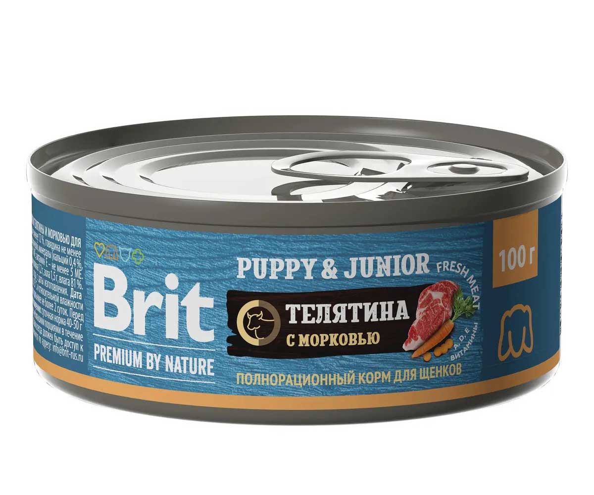 Консервы Brit (Брит) Для Щенков Телятина и Морковь Premium By Nature 100г 5048946