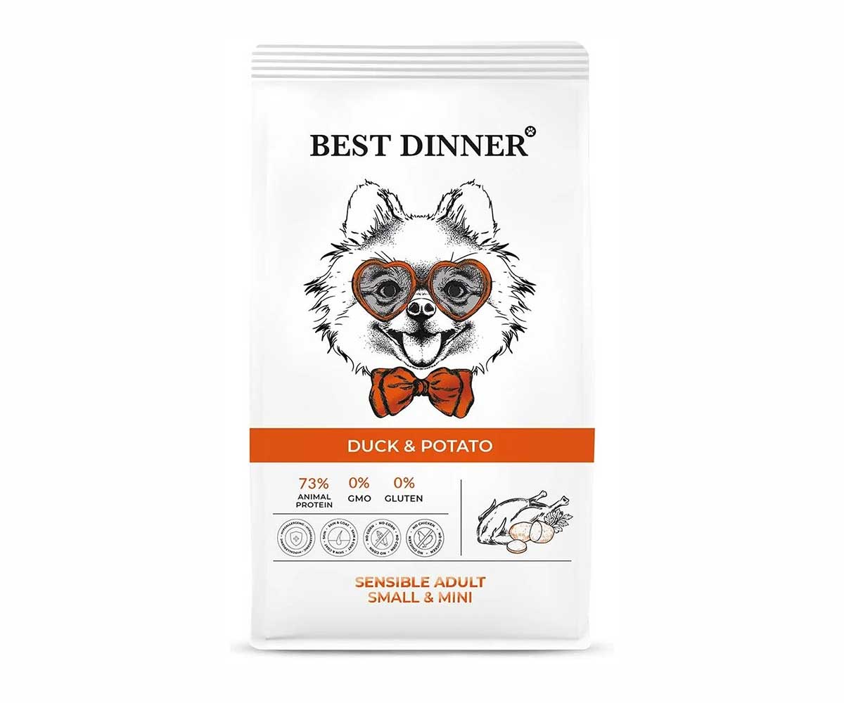 Сухой Корм Best Dinner (Бест Диннер) Для Собак Мелких Пород с Чувствительным Пищеварением Утка и Картофель Adult Mini 3кг