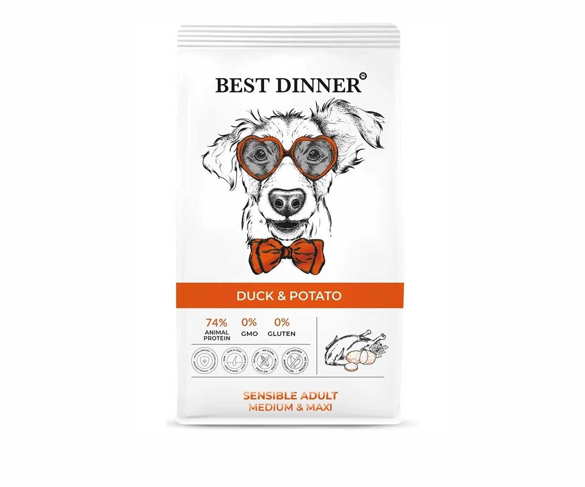 Сухой Корм Best Dinner (Бест Диннер) Для Собак Средних и Крупных Пород с Чувствительным Пищеварением Утка и Картофель Adult Medium & Maxi 3кг