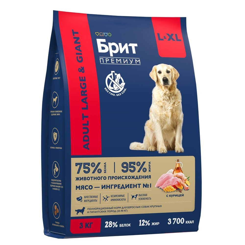 Сухой Корм Brit (Брит) Для Собак Крупных и Гигантских Пород Курица Premium Dog Adult Large & Giant 3кг 5049998