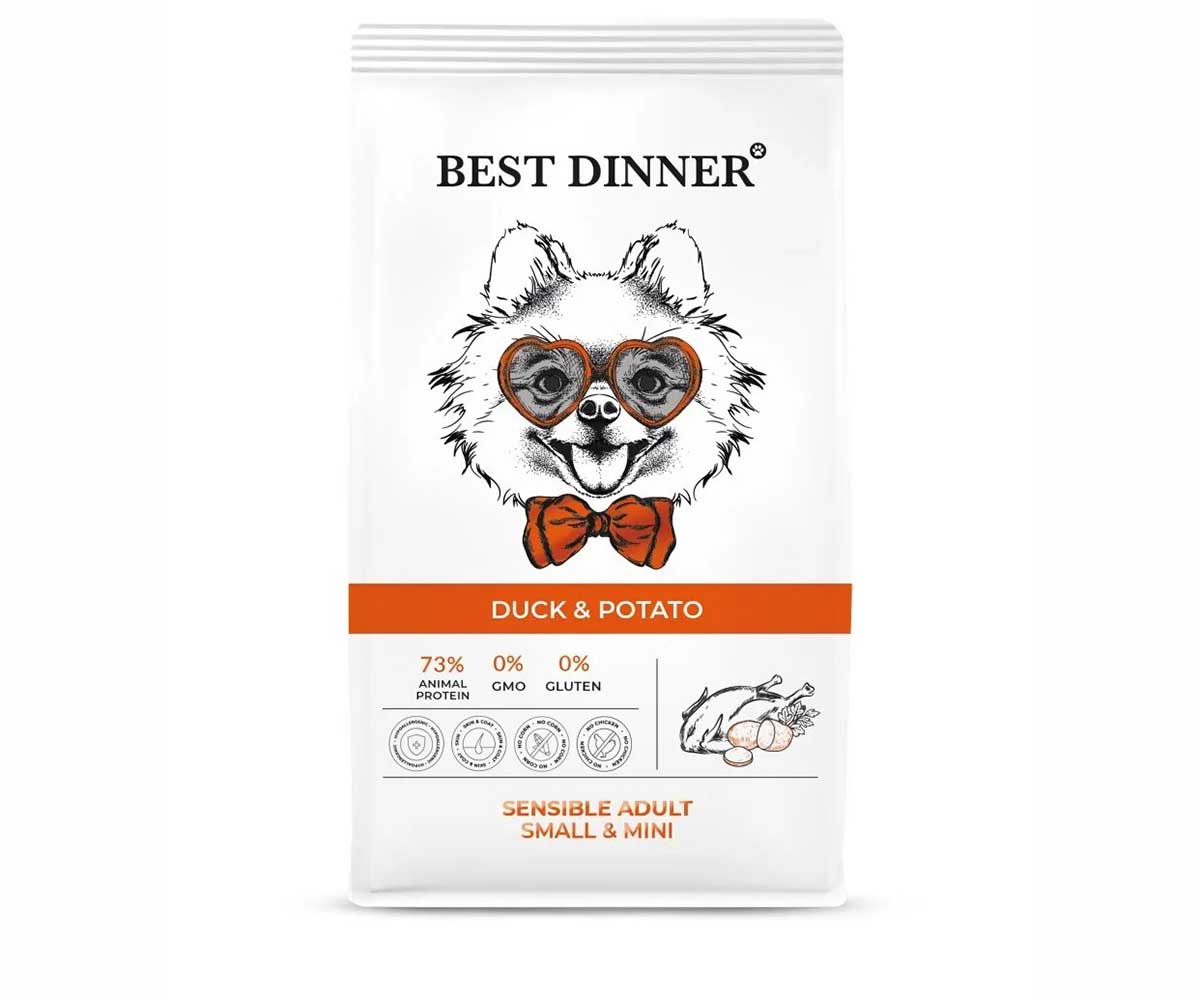 Сухой Корм Best Dinner (Бест Диннер) Для Собак Мелких Пород с Чувствительным Пищеварением Утка и Картофель Adult Mini 1,5кг