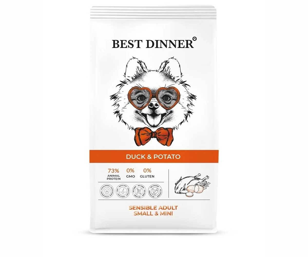 Сухой Корм Best Dinner (Бест Диннер) Для Собак Мелких Пород с Чувствительным Пищеварением Утка и Картофель Adult Mini 1,5кг