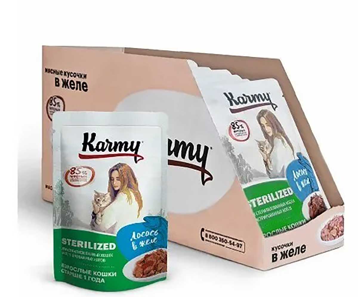 Влажный Корм Karmy (Карми) Для Стерилизованных Кошек Лосось в Желе 80г (1*24) 7825