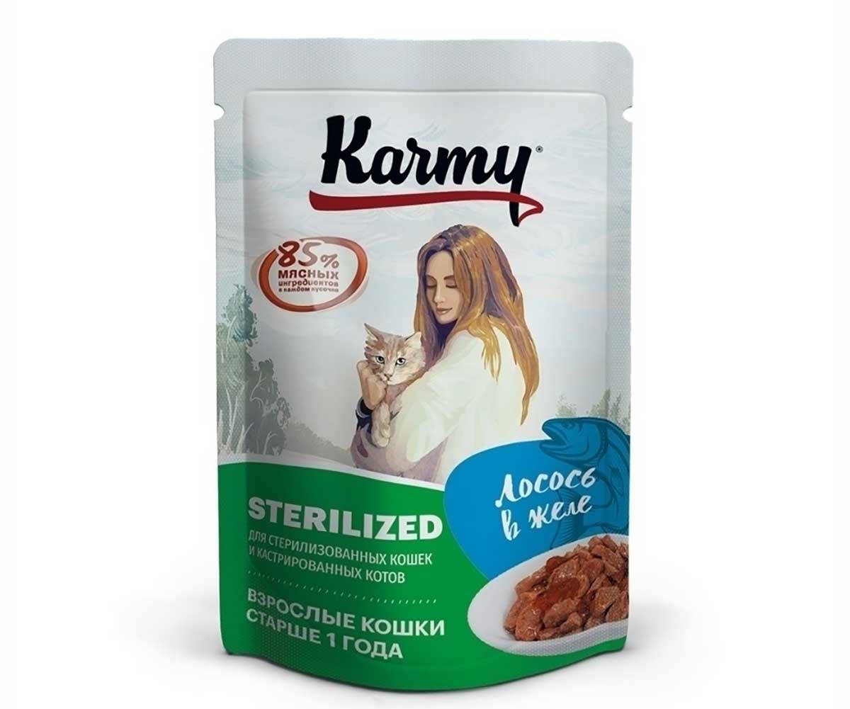 Влажный Корм Karmy (Карми) Для Стерилизованных Кошек Лосось в Желе 80г (1*24) 7825