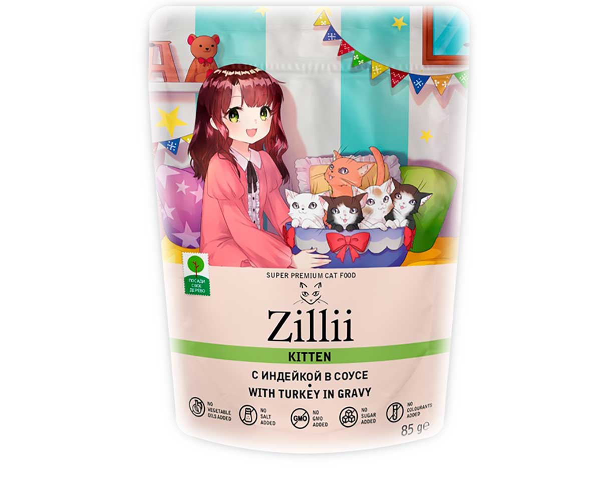Влажный Корм Zillii (Зилли) Для Котят Индейка в Соусе Kitten Turkey 85г 5657050 (1*22)