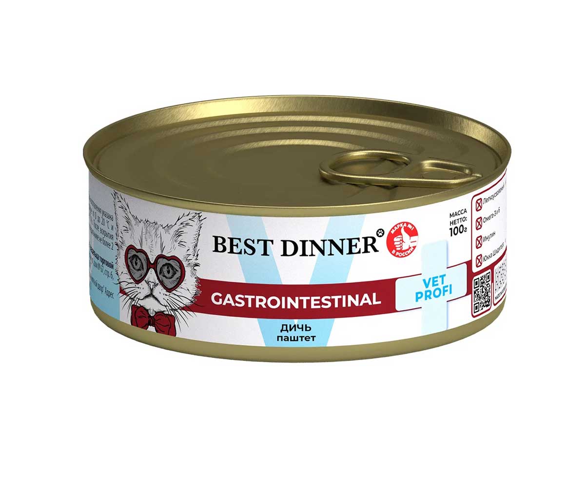 Лечебные Консервы Best Dinner (Бест Диннер) Для Кошек с Чувствительным Пищеварением Дичь Gastro Intestinal Exclusive Vet Profi 100г 7568