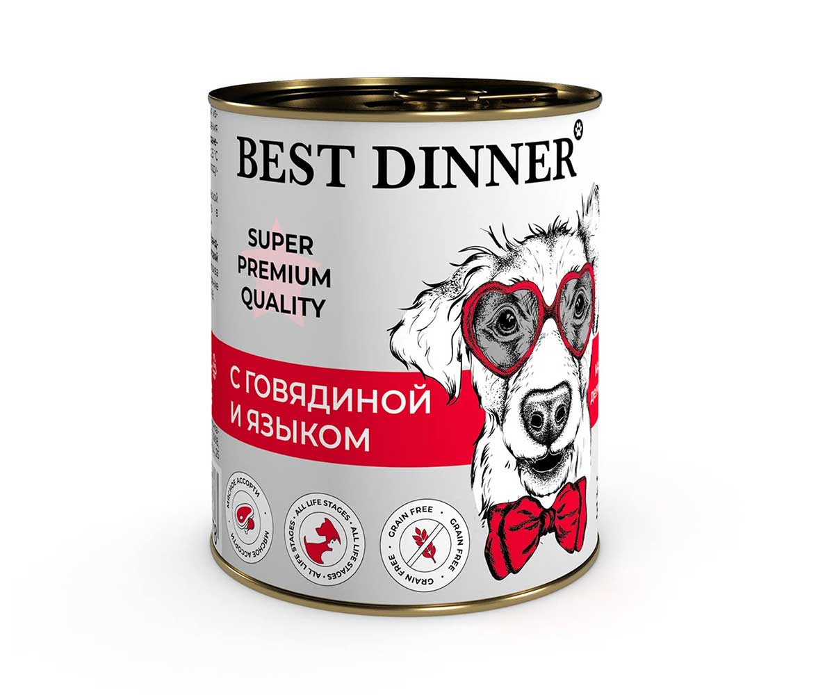 Консервы Best Dinner (Бест Диннер) Для Собак Говядина и Язык Super Premium 340г 7619