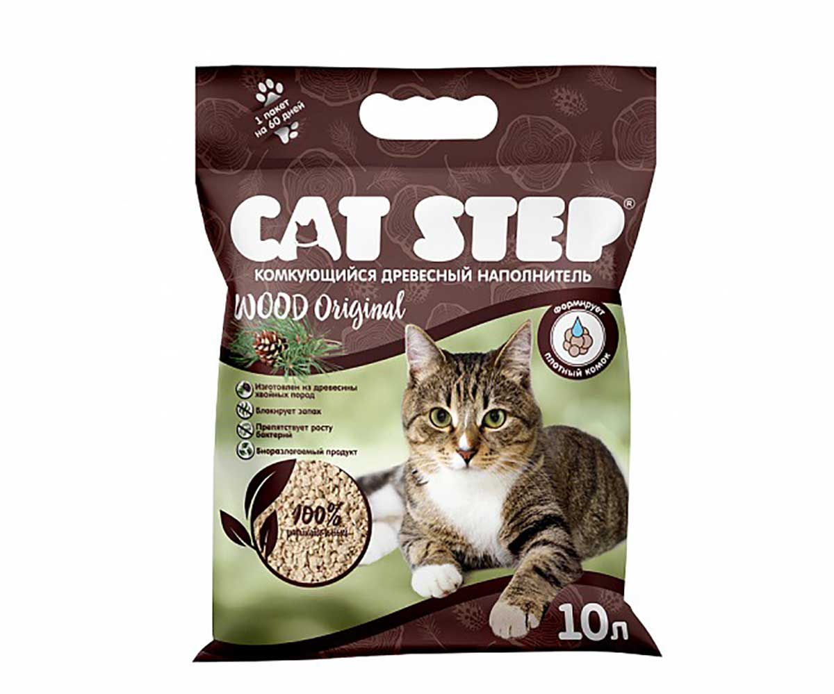 Наполнитель Cat Step (Кэт Степ) Wood Original Комкующийся Растительный 10л 20323003