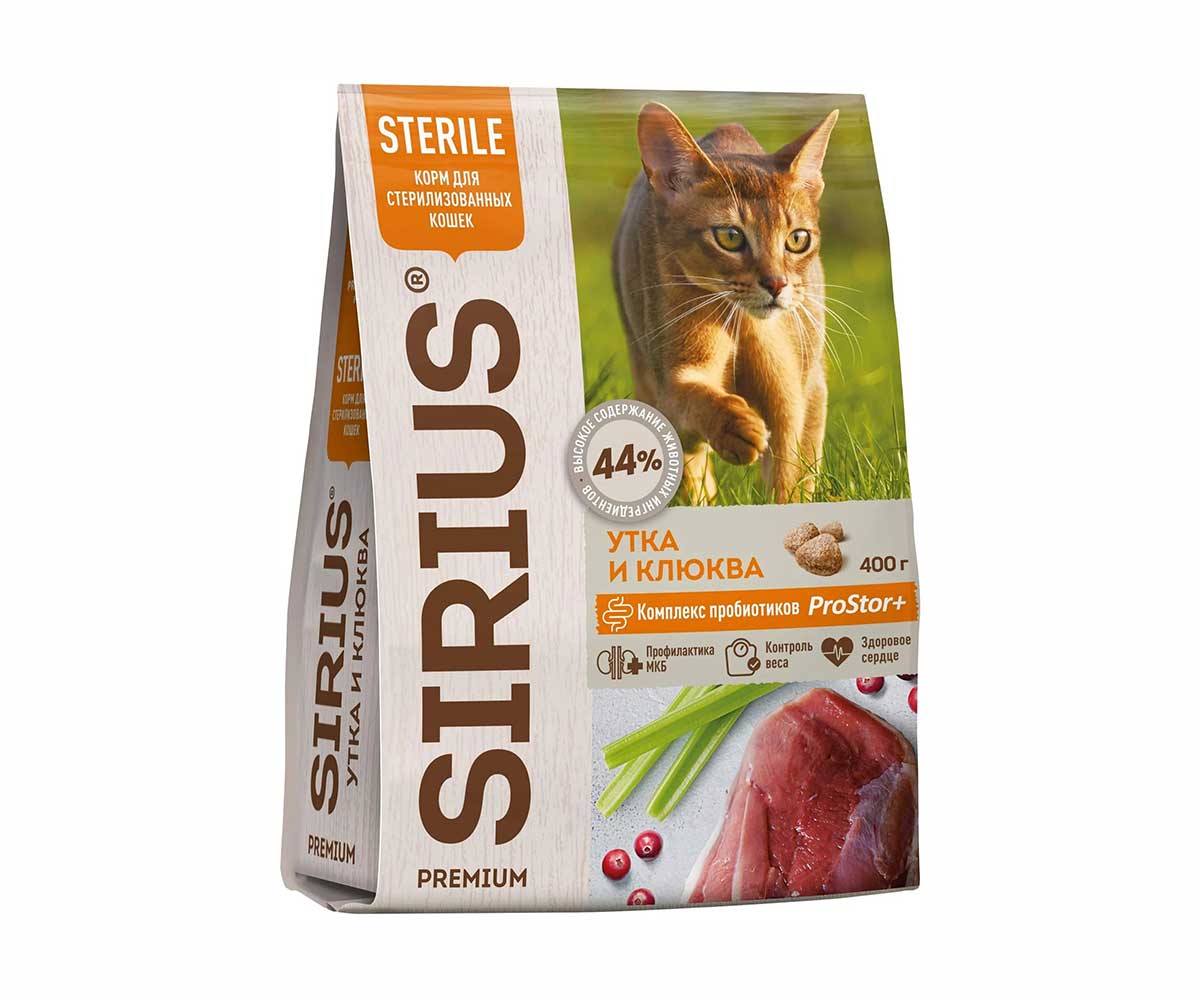 Сухой Корм Sirius (Сириус) Для Стерилизованных Кошек Утка и Клюква 400г (1*24)
