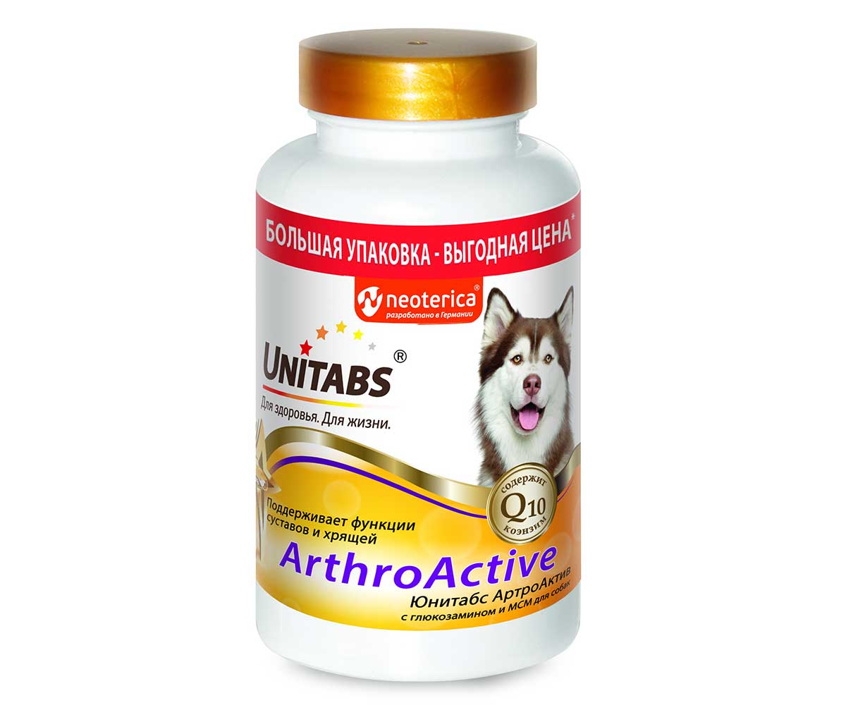 Unitabs (Юнитабс) Arthroactive Q10 Витамины Для Собак Поддержка Функций Суставов и Хрящей 200 Таблеток U2012