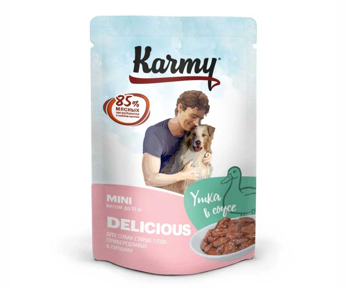 Влажный Корм Karmy (Карми) Для Собак Мелких Пород Привередливых к Корму Утка в Соусе Delicious  80г 7925
