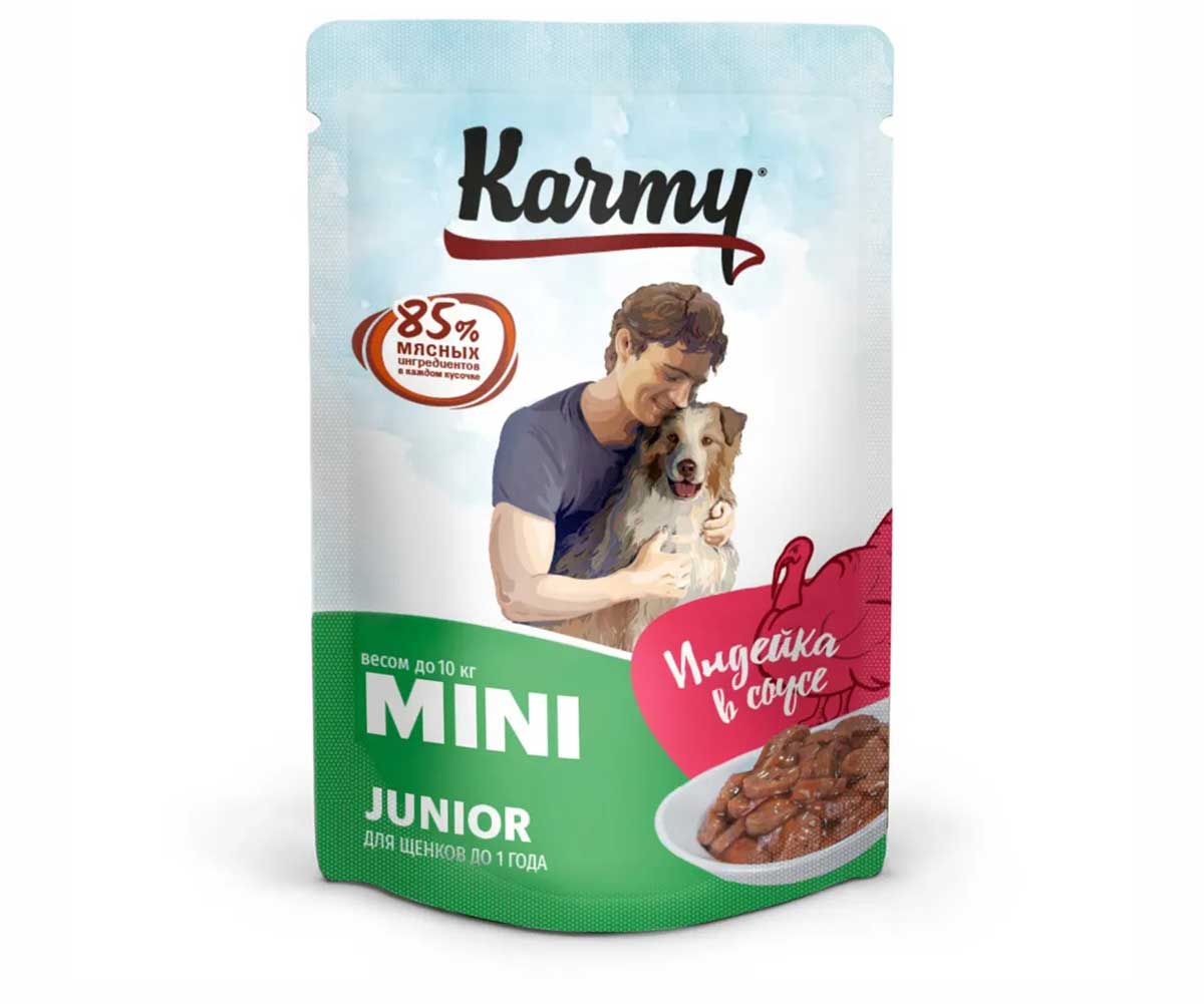 Влажный Корм Karmy (Карми) Для Щенков Мелких Пород Индейка в Соусе Mini Junior 80г 7929