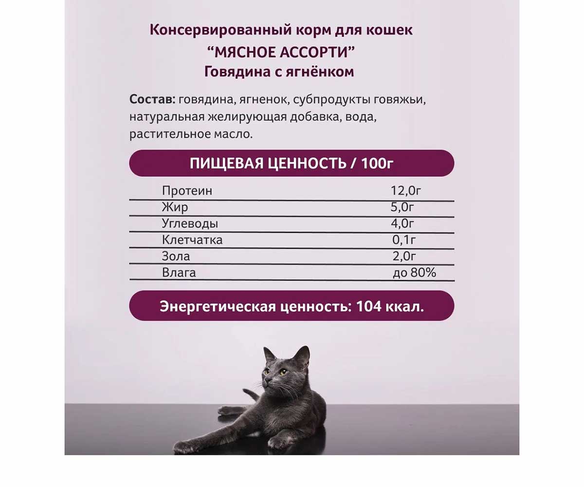 Консервы Zoogurman (Зоогурман) Для Кошек Мясное Ассорти Говядина и Ягненок 250г (1*15) 2793