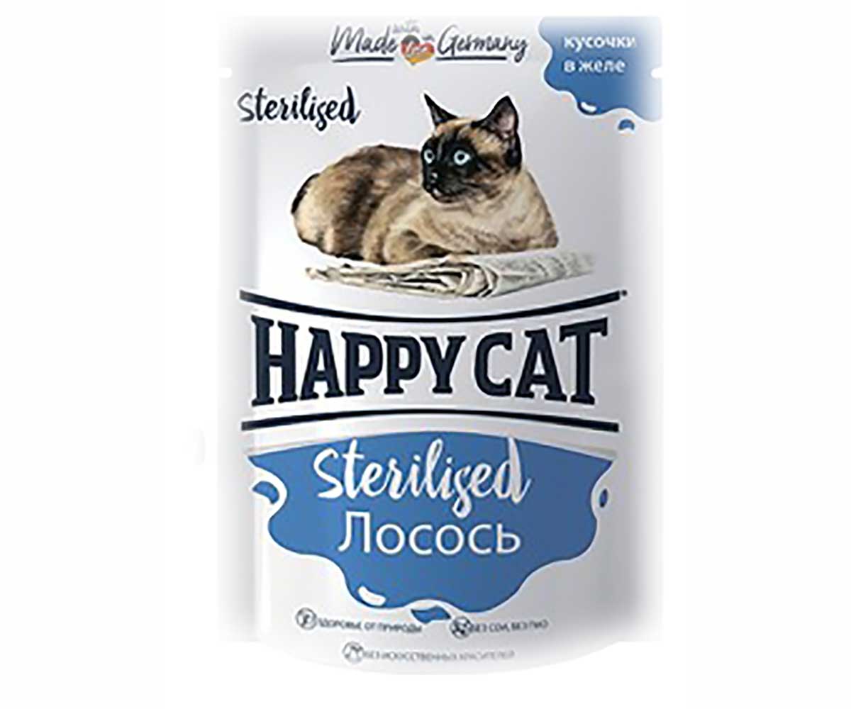 Влажный Корм Happy Cat (Хэппи Кэт) Для Стерилизованных Кошек Лосось Кусочки в Желе 100г 7504211