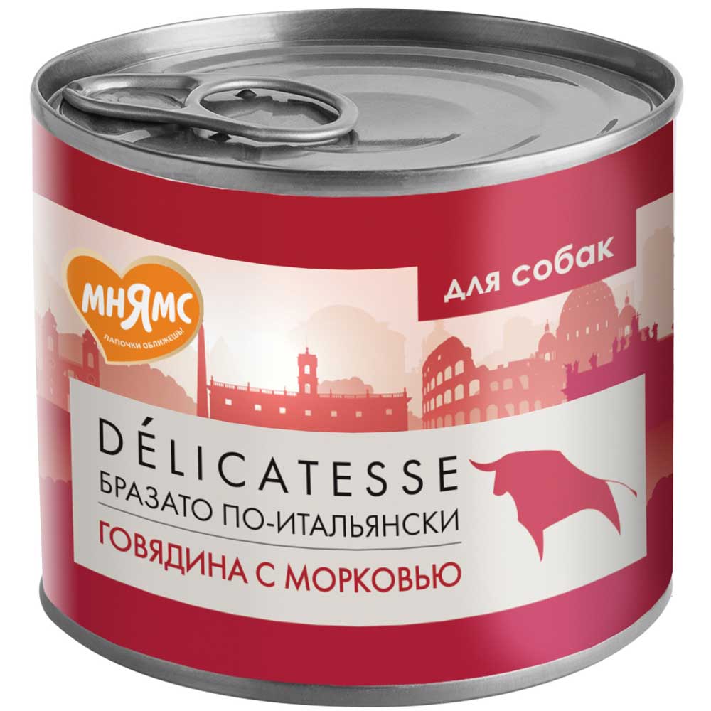 Консервы Мнямс Для Собак Бразато По-Итальянски Говядина и Морковь Delicatesse 200г