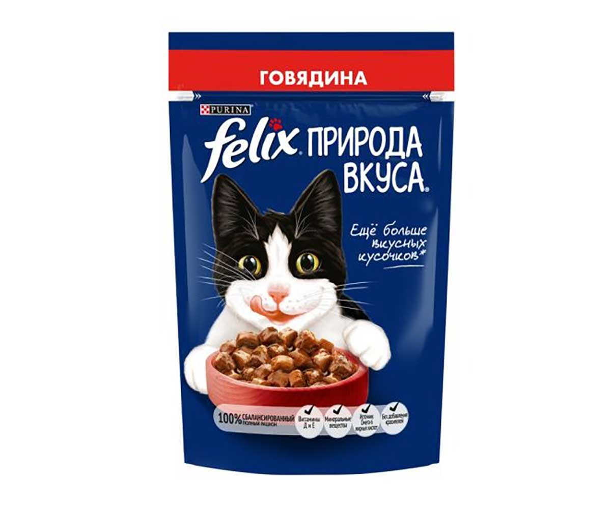 Влажный Корм Felix (Феликс) Природа Вкуса Для Кошек Говядина 75г
